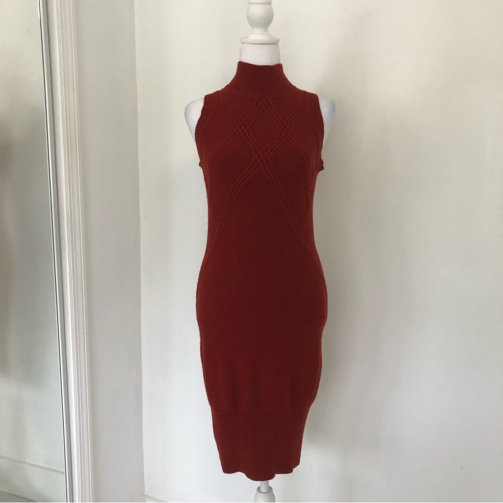 Ali & Jay Women Red Wood Mock Neck Sleeveless Knit Midi Dress Sz M View 2